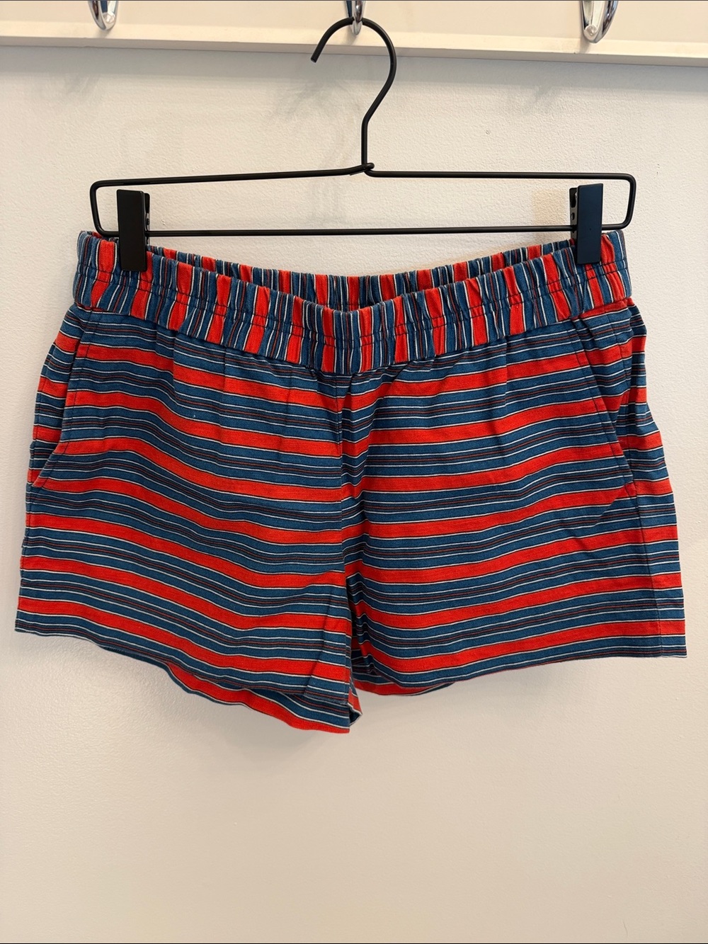 J. Crew Striped Elastic-Waist Shorts in Red and Blue